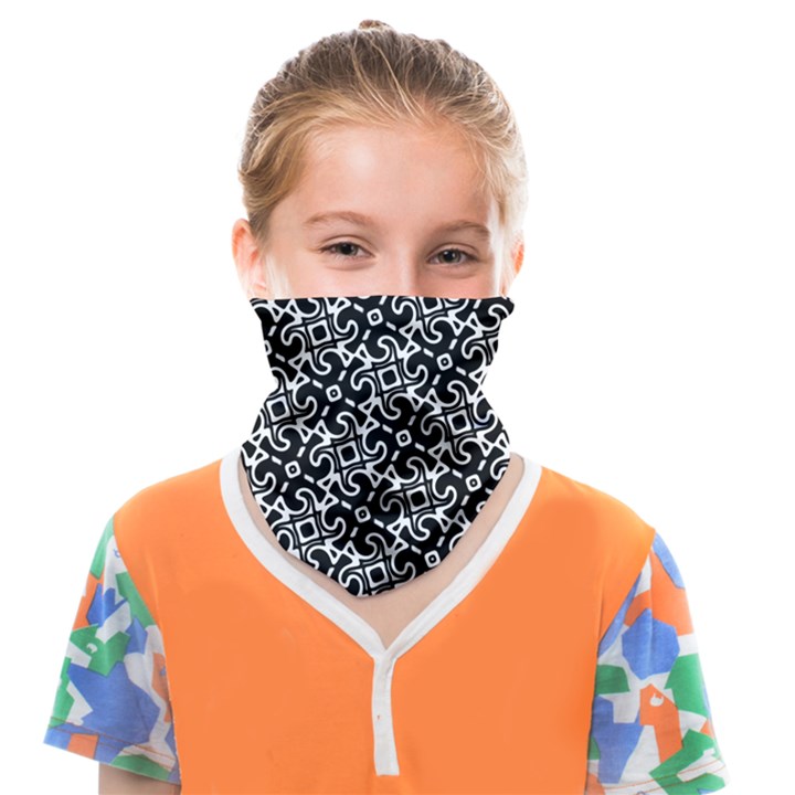 Black and White Decorative Design Pattern Face Covering Bandana (Kids)