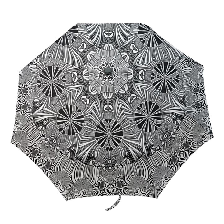 Abstract Art Black and White Floral Intricate Pattern Folding Umbrellas