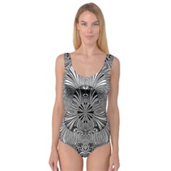 Abstract Art Black And White Floral Intricate Pattern Princess Tank Leotard  by SpinnyChairDesigns