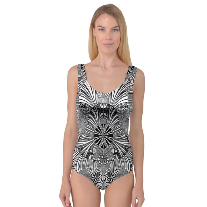 Abstract Art Black and White Floral Intricate Pattern Princess Tank Leotard 