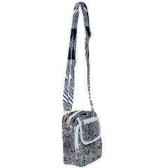 Abstract Art Black And White Floral Intricate Pattern Shoulder Strap Belt Bag by SpinnyChairDesigns