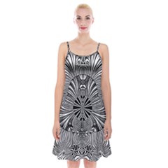 Abstract Art Black And White Floral Intricate Pattern Spaghetti Strap Velvet Dress