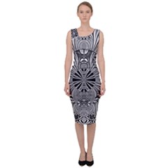 Abstract Art Black And White Floral Intricate Pattern Sleeveless Pencil Dress by SpinnyChairDesigns