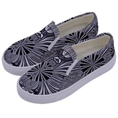 Abstract Art Black And White Floral Intricate Pattern Kids  Canvas Slip Ons by SpinnyChairDesigns