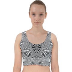 Abstract Art Black And White Floral Intricate Pattern Velvet Racer Back Crop Top by SpinnyChairDesigns