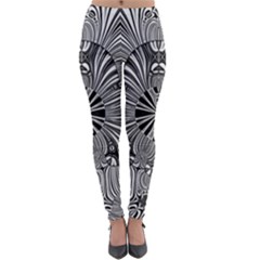 Abstract Art Black And White Floral Intricate Pattern Lightweight Velour Leggings by SpinnyChairDesigns