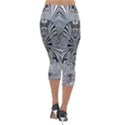 Abstract Art Black and White Floral Intricate Pattern Lightweight Velour Capri Leggings  View2