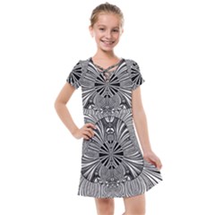 Abstract Art Black And White Floral Intricate Pattern Kids  Cross Web Dress by SpinnyChairDesigns