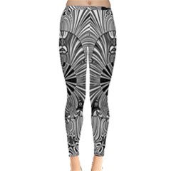 Abstract Art Black And White Floral Intricate Pattern Inside Out Leggings by SpinnyChairDesigns