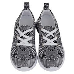 Abstract Art Black And White Floral Intricate Pattern Running Shoes by SpinnyChairDesigns