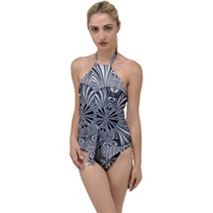 Abstract Art Black And White Floral Intricate Pattern Go With The Flow One Piece Swimsuit by SpinnyChairDesigns