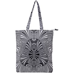 Abstract Art Black And White Floral Intricate Pattern Double Zip Up Tote Bag by SpinnyChairDesigns