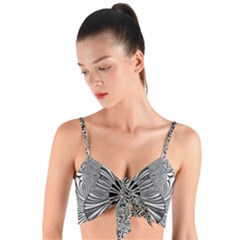 Abstract Art Black And White Floral Intricate Pattern Woven Tie Front Bralet by SpinnyChairDesigns