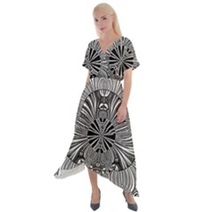 Abstract Art Black And White Floral Intricate Pattern Cross Front Sharkbite Hem Maxi Dress by SpinnyChairDesigns