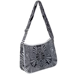 Abstract Art Black And White Floral Intricate Pattern Zip Up Shoulder Bag by SpinnyChairDesigns