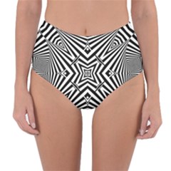 Black And White Line Art Pattern Stripes Reversible High-waist Bikini Bottoms by SpinnyChairDesigns