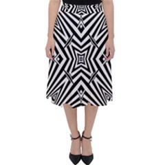 Black And White Line Art Pattern Stripes Classic Midi Skirt by SpinnyChairDesigns