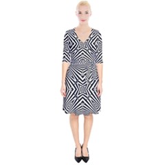 Black And White Line Art Pattern Stripes Wrap Up Cocktail Dress by SpinnyChairDesigns