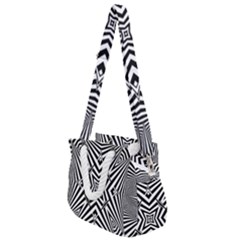 Black And White Line Art Pattern Stripes Rope Handles Shoulder Strap Bag by SpinnyChairDesigns