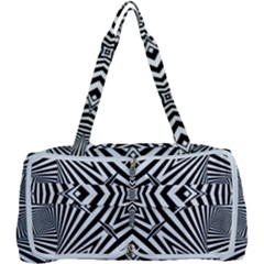 Black And White Line Art Pattern Stripes Multi Function Bag by SpinnyChairDesigns