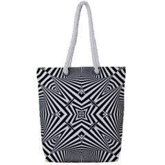 Black And White Line Art Pattern Stripes Full Print Rope Handle Tote (small) by SpinnyChairDesigns