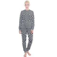 Black And White Line Art Pattern Stripes Women s Lounge Set by SpinnyChairDesigns