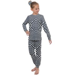 Black And White Line Art Pattern Stripes Kids  Long Sleeve Set  by SpinnyChairDesigns