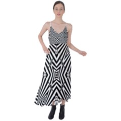 Black And White Line Art Pattern Stripes Tie Back Maxi Dress by SpinnyChairDesigns