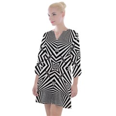 Black And White Line Art Pattern Stripes Open Neck Shift Dress by SpinnyChairDesigns