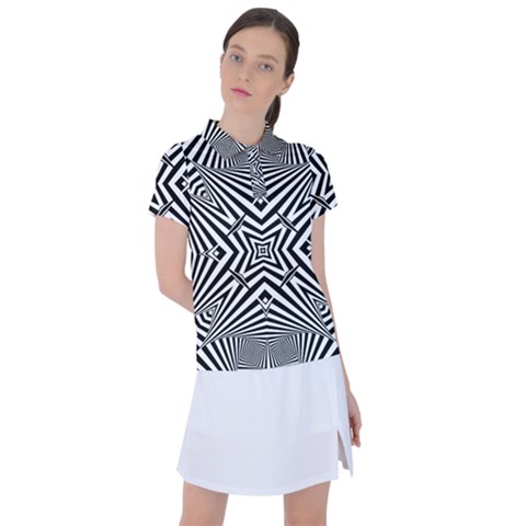 Black And White Line Art Pattern Stripes Women s Polo Tee by SpinnyChairDesigns