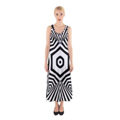 Black And White Line Art Stripes Pattern Sleeveless Maxi Dress by SpinnyChairDesigns