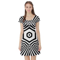 Black And White Line Art Stripes Pattern Short Sleeve Skater Dress by SpinnyChairDesigns