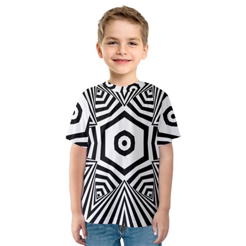 Black And White Line Art Stripes Pattern Kids  Sport Mesh Tee by SpinnyChairDesigns