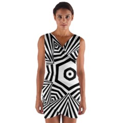 Black And White Line Art Stripes Pattern Wrap Front Bodycon Dress by SpinnyChairDesigns