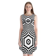 Black And White Line Art Stripes Pattern Sleeveless Chiffon Dress   by SpinnyChairDesigns