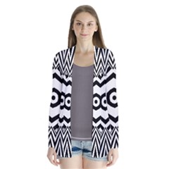 Black And White Line Art Stripes Pattern Drape Collar Cardigan by SpinnyChairDesigns