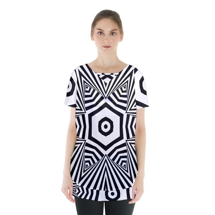 Black and White Line Art Stripes Pattern Skirt Hem Sports Top