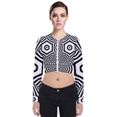 Black And White Line Art Stripes Pattern Long Sleeve Zip Up Bomber Jacket by SpinnyChairDesigns