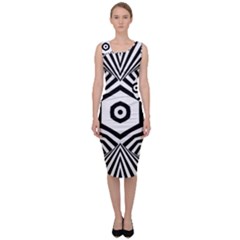 Black And White Line Art Stripes Pattern Sleeveless Pencil Dress by SpinnyChairDesigns