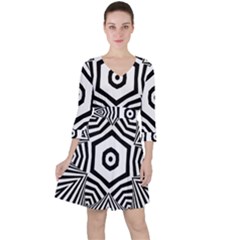 Black And White Line Art Stripes Pattern Ruffle Dress by SpinnyChairDesigns