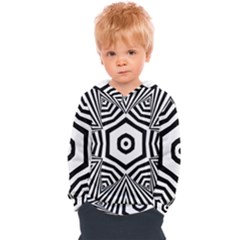 Black And White Line Art Stripes Pattern Kids  Overhead Hoodie by SpinnyChairDesigns