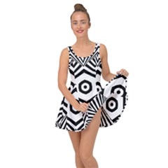 Black And White Line Art Stripes Pattern Inside Out Casual Dress by SpinnyChairDesigns