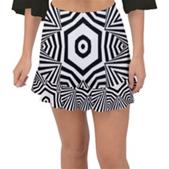 Black And White Line Art Stripes Pattern Fishtail Mini Chiffon Skirt by SpinnyChairDesigns