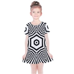 Black And White Line Art Stripes Pattern Kids  Simple Cotton Dress by SpinnyChairDesigns