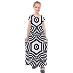 Black And White Line Art Stripes Pattern Kids  Short Sleeve Maxi Dress by SpinnyChairDesigns