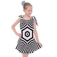 Black And White Line Art Stripes Pattern Kids  Tie Up Tunic Dress by SpinnyChairDesigns