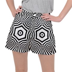 Black And White Line Art Stripes Pattern Ripstop Shorts by SpinnyChairDesigns