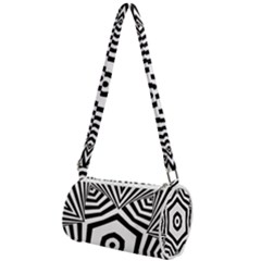 Black And White Line Art Stripes Pattern Mini Cylinder Bag by SpinnyChairDesigns