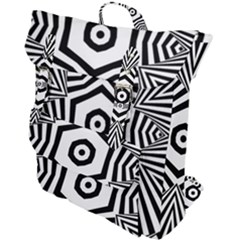 Black And White Line Art Stripes Pattern Buckle Up Backpack by SpinnyChairDesigns