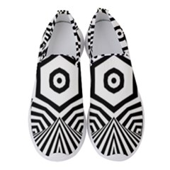 Black And White Line Art Stripes Pattern Women s Slip On Sneakers by SpinnyChairDesigns